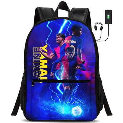 Kinderschooltassen voor Student Rugzak L-Lamin Yamal Sport Boekentas Kinderen Cadeau Voetbalster Rugzak met USB-interface Tas black