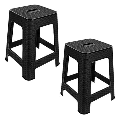 Hega Hogar Zit krukjes - 2x - antraciet - rotan kunststof - 37 x 37 x 45 cm - extra zitplaatsen - stapelbaar