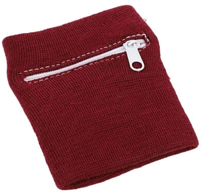 Zweetbandje met rits - Polsbandje met opbergvak - Sweatband - Sportbandje - Wristbands - Bordeaux rood/wijnrood - 8x8 cm - Jonyx