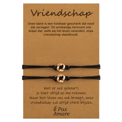 Vriendschapsarmbandjes voor 2 "Vriendschap" - Knoopjes - BFF Armbandjes met Cadeau Kaartje - Goudkleurig - Elastisch Verstelbaar - Pax Amare