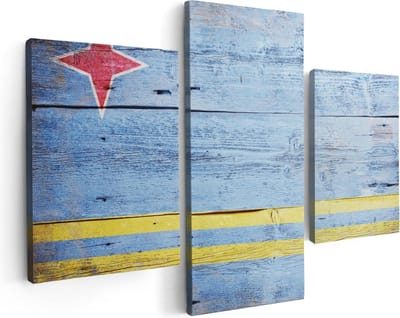 Artaza Canvas Schilderij Drieluik Aruba Vlag op Hout - 90x60 - Foto Op Canvas - Canvas Print