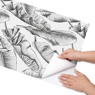 Coloray Meubel Wrap Folie - Zwart-wit Meubelfolie - 50x100 cm - Plakfolie Meubels Bananenbladeren - Decoratiefolie Zelfklevend - Modern Meubelfolie - Meubelfolie Zelfklevend - Badkamer decoratie - Bloemen en planten