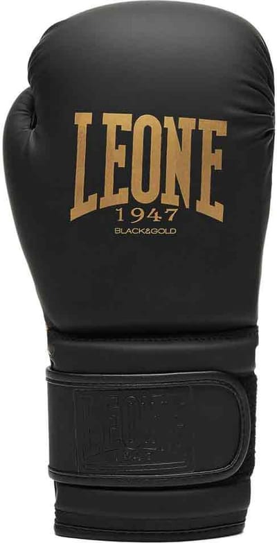 Leone1947 Black&gold Leer Kunstmatige Bokshandschoenen Zwart 10 oz