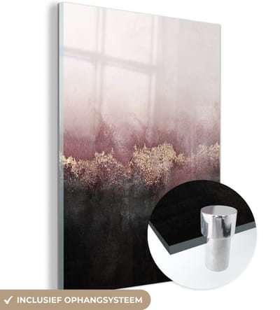 MuchoWow® Glasschilderij 120x160 cm - Schilderij acrylglas - Glitter - Goud - Abstract - Foto op glas - Schilderijen