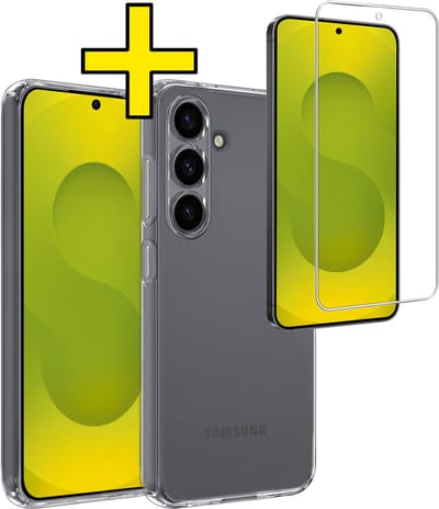 Hoesje - Met Screenprotector - Geschikt voor Samsung Galaxy S25 FE - Sterk & Shockproof - Back Cover - Siliconen Case - Telefoon Hoes - Telefoonhoesjes - Transparant