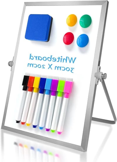 Drooguitwisbaar Whiteboard 30 x 20 cm - Magnetisch Bureau Whiteboard met Stand, Dubbelzijdig Gebruik voor School en Thuis Tekeningen