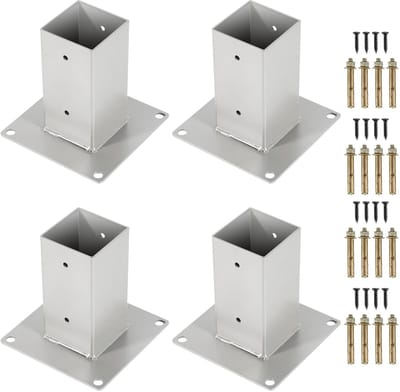 Paalhouder opschroefhuls - Paalanker vierkant - Palen monteren - Thermisch verzinkt staal - 85 x 85 mm - Zilver