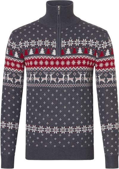 Apollo Heren Kersttrui Zip Met Kerst Print Grijs - Maat XL
