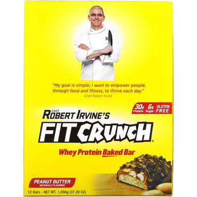 FITCRUNCH, Barres de pâtisserie protéinées au lactosérum, Beurre de cacahuète, 12 barres, 3,10 oz (88g) chaque