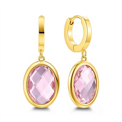 CO88 Collection - 8CE-70627 - Dames Oorbellen Roze Glassteen - Stainless Steel - Cadeau