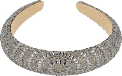 Haarsoires Haarband Diadeem 3cm – Dik Gevuld – Glitter Steentjes – Grijs - Glanzende Haaraccessoire voor Feest of Bruiloft