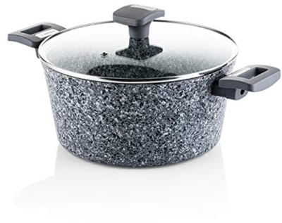 Inductiekookpan 24cm - Gecoate Granieten Stoofpan met Deksel - Grijze Kookpan