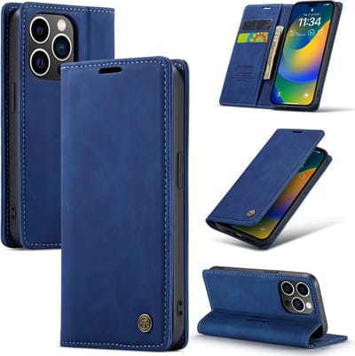 Casemania Hoesje Geschikt voor Apple iPhone 14 Pro Navy Blue - Dunne Portemonnee Book Case - Slim Wallet Case met Pasjeshouder