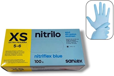Santex - 100x Wegwerp Handschoenen - Nitrile - Blauw - Powder Free - Latex free - Maat XS