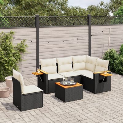 vidaXL - 6-delige - Loungeset - met - kussens - poly - rattan - zwart