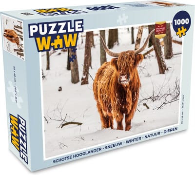 Puzzel Schotse Hooglander - Sneeuw - Winter - Natuur - Dieren - Legpuzzel - Puzzel 1000 stukjes volwassenen