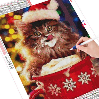 Peinture au Diamant Chat Animal Décoration de Maison Broderie Ronde Complète Strass Image Kit de Loisirs Créatifs 20X30CM black