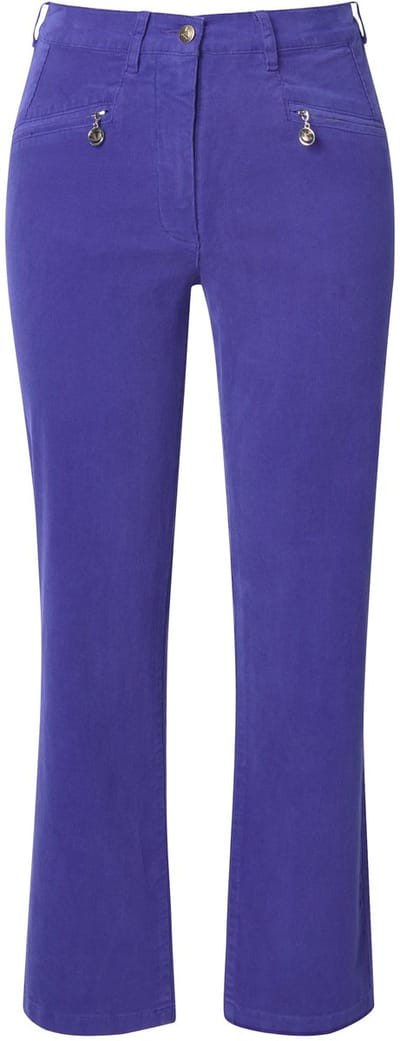 Ulla Popken - Dames - Corduroy broek Mony comfortabele tailleband ritszakken - Purper - Maat 21