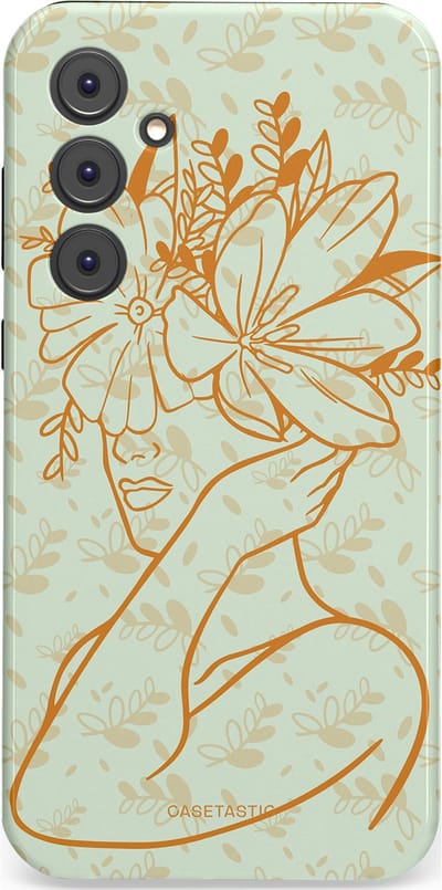 Casetastic hoesje geschikt voor Samsung Galaxy A35 - Dubbellaagse bescherming - Minimal Bloom - Fashion Case - Crème Lichtgrijs