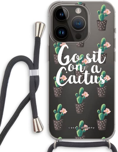 Case Company® - Hoesje met koord geschikt voor iPhone 14 Pro hoesje met Koord - Cactus quote - Telefoonhoesje met Zwart Koord - Bescherming aan alle Kanten en Over de Schermrand