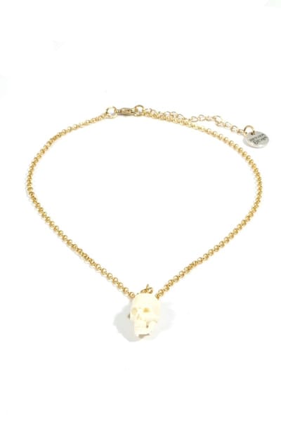 Heaven eleven - dames ketting goudkleurig plating met Wit schedel van hertegewei met de handgemaakt - 40cm
