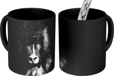 Magische Mok - Foto op Warmte Mokken - Koffiemok - Aap - Dieren - Ogen - Bruin - Zwart wit - Magic Mok - Beker - 350 ML - Theemok