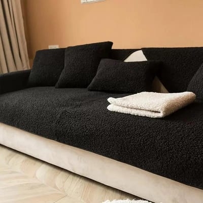Coussin de canapé court en peluche d'hiver antidérapant de style nordique simple, coussin d'assise quatre saisons pour housse de canapé en tissu épais en peluche 30x50cm pillowcase black