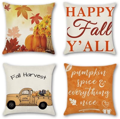 JHUBERS- Kussenhoezen 45 x 45 cm - Set van 4 - Katoen/Linnen - Decoratief - Herfst Thema - Verborgen Ritssluiting - Decoratieve Kussenslopen