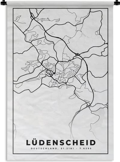 Wandkleed - Wanddoek - Lüdenscheid - Plattegrond - Stadskaart - Kaart - 120x180 cm - Wandtapijt