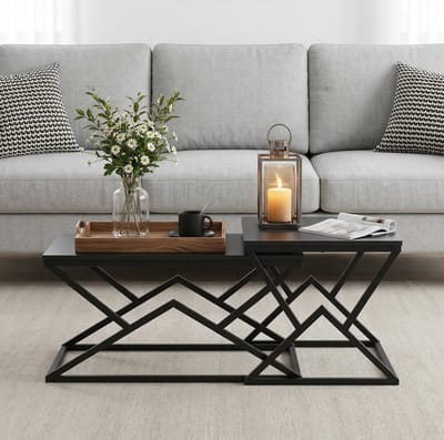 STILVORA Salontafel - Geometrisch Design Met Opbergruimte - Voor Woonkamer - Metaal En Spaanplaat - 80x50x40 cm - Zwart