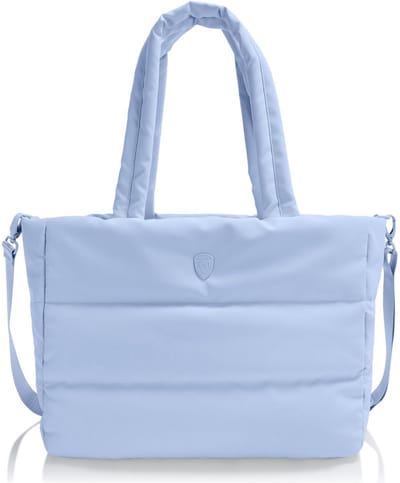 HEYS reistas schoudertas met laptopvak The Puffer Travel Tote Blue Lichtblauw