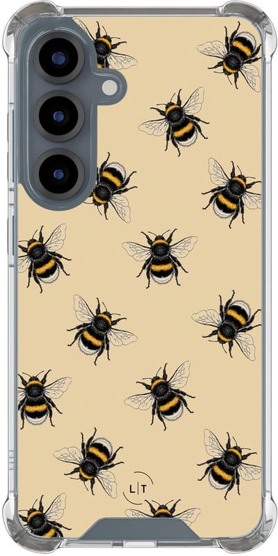 Shockproof hoesje - Geschikt voor Samsung Galaxy S25 - Bijen print - Extra sterke case - TPU/polycarbonaat - Print / Illustratie - Geel, Transparant
