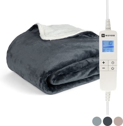 Nuvoo Elektrische Warmtedeken - Fleece/Sherpa - 180x160 cm- XXL - Automatische Uitschakeling - Oververhittingsbescherming - 20 Standen - 160W - 2 Persoons - Bovendeken - Donker Grijs / Antraciet