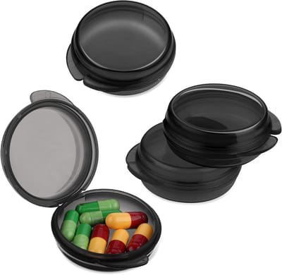 Kleine pillendoos voor onderweg, schattige en draagbare mini-organizer voor medicijnen, perfect voor reizen en dagelijks gebruik, set van 4 stuks