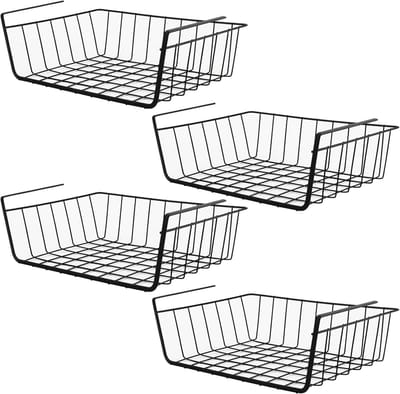 Famanu – 4 Stuks Onderrek, Opbergmand, Hangmand, Rek, Onderkast, Metalen Organizer voor Keuken, Kantoor, Eetkamer, Badkamer, Kast - Zwart