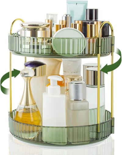 Cosmetica-organizer - Dubbellaags, 360° draaibaar ontwerp, grote opbergcapaciteit - Geschikt voor badkamers en wastafels - Stijlvolle en ruimtebesparende draaibare cosmetica-organizer