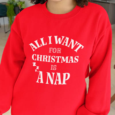 Dames Foute Kerst Trui Rood All I Want For Christmas Is A Nap XS - Uniseks Pasvorm - Kerstkleding Voor Dames & Heren