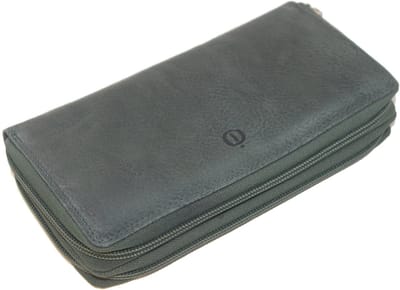 Oi vintage groene dubbele ritsportemonnee XL / zeer ruime lederen damesportemonnee volledig afgesloten met 2 ritsen / damesbeurs zeer groot en overzichtelijk / Anti skimming / groen leer / 405Green