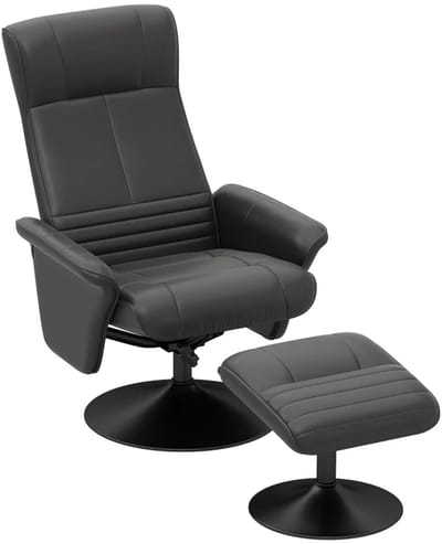 Relaxfauteuil met Voetenbank - 360° Draaibaar - Kantelbaar tot 135° - Verstelbare Rugleuning - tot 150 kg - Relaxstoel - TV Stoel - Loungestoel - Leesstoel - Zwart