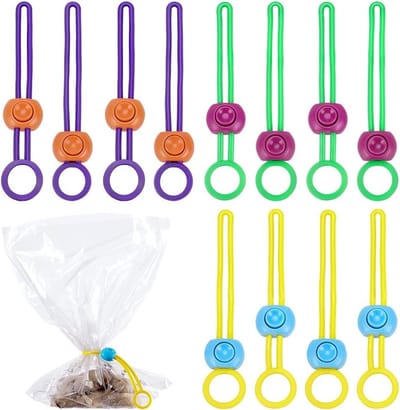 12 Stuks Klei Tas Touw 3 Kleuren Verstelbare Tas Ties Siliconen Elastische Kabel Ties 14.5CM Paars Groen Geel Herbruikbare Kabelriem voor Keramische Tassen DIY Klussen en Kabels