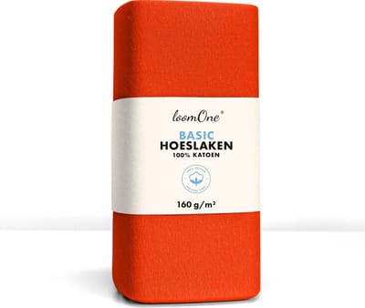 Loom One Hoeslaken – 100% Jersey Katoen – 140x220 cm – tot 40cm matrasdikte– 160 g/m² – voor Boxspring-Waterbed - Oranje