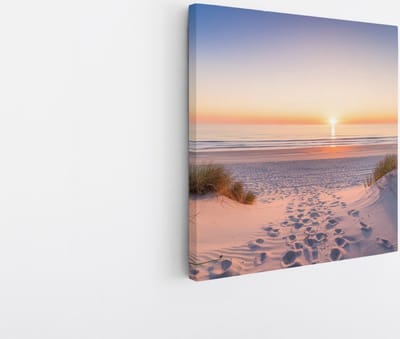 Saammp Canvas Schilderij Zonsondergang - Strand - Zee - 20x20 - Foto op canvas - Wanddecoratie - muurdecoratie Woonkamer - Slaapkamer decoratie - Canvas Print