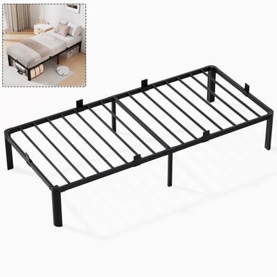 KUTAS Metalen bed eenpersoonsbed - Bedframe - 90x200 cm Zwart - incl. bedbodem en Lattenbodem - Extra Stevig & Krasvrij - Minimalistisch - Grote Opbergruimte - IJzeren Bed - Voor 1 personen - Eenvoudig te Monteren