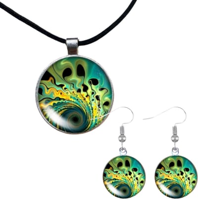 Set Pauw ketting zilveren lange oorbellen groen verstelbaar - Charme Bijoux