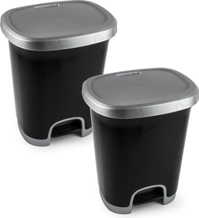 Plasticforte Pedaalemmer - 2x - zwart/ zilver - 18 liter - 33 x 28 x 40 cm - prullenbak
