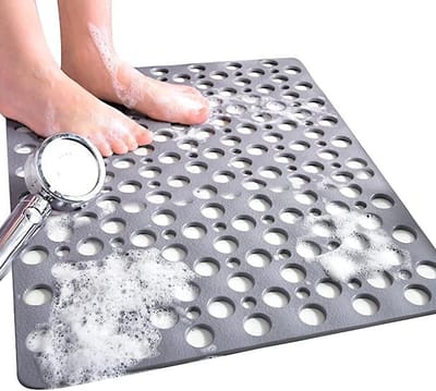 Vierkante antislip en schimmelwerende douchemat - 53 x 53 cm - Antislip badmat van rubber - met afvoergaten - Machinewasbaar - Grijs
