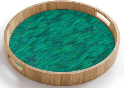 Dienblad rond 40x40 cm - Schootdienblad hout - Vloeiend - Olie - Texturen - Groen - Borrelplank rechthoek - Plateau houten dienbladen