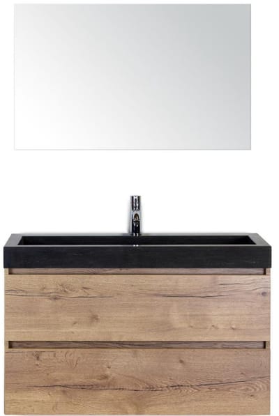 Maxx XL Badmeubelset 100 cm - Natuur Eiken - Wastafel Lucca 1 Kraangat met Spiegel