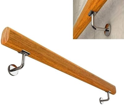 Houten trapleuning - Veiligheidsleuning wandmontage - Veilig traplopen - Complete set met houders - 80 cm - Houtkleur