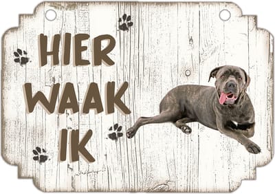 Hier Waak Ik: Cane Corso | Waakbord | Spreukenbord | Hondenras | Hond | Betreden op eigen risico | Pas Op Voor De Hond | Deurbordjes | Bewaker Van Dit Huis